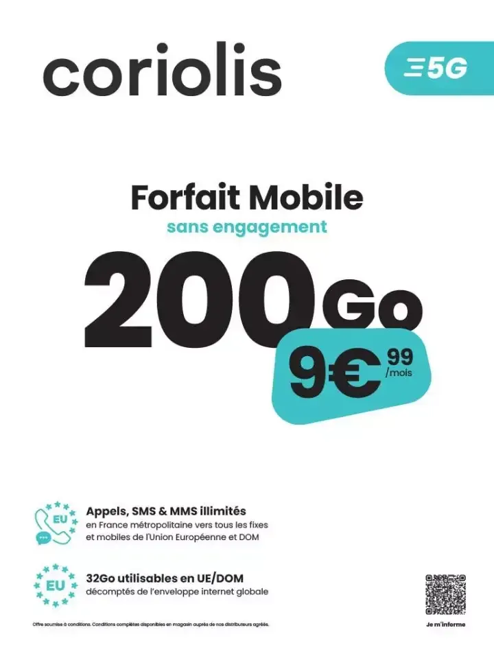 Forfait mobile Coriolis 5G 200 Go